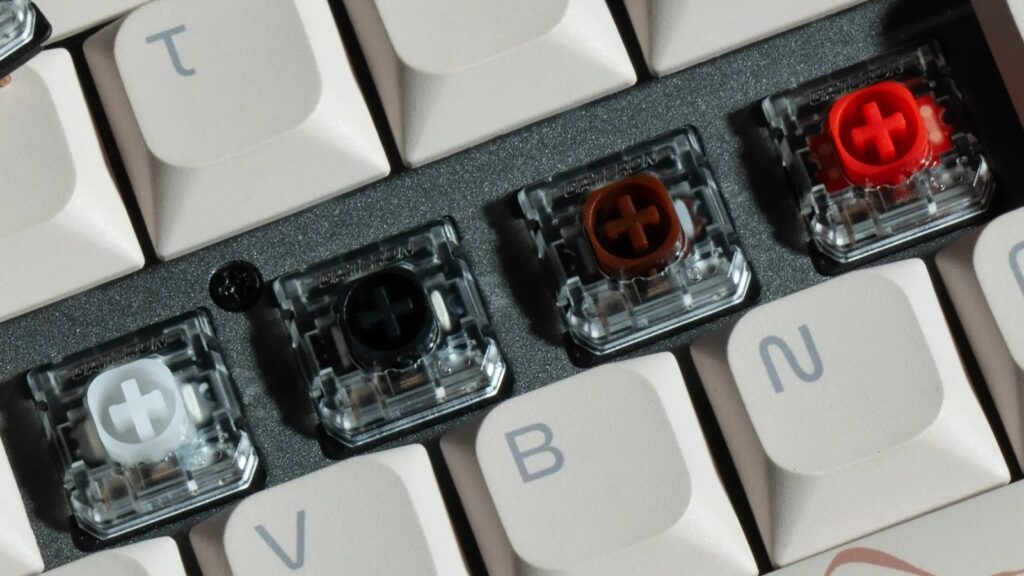 Official close-up product photography of Gateron KS-33 low-profile silent switches installed in a keyboard