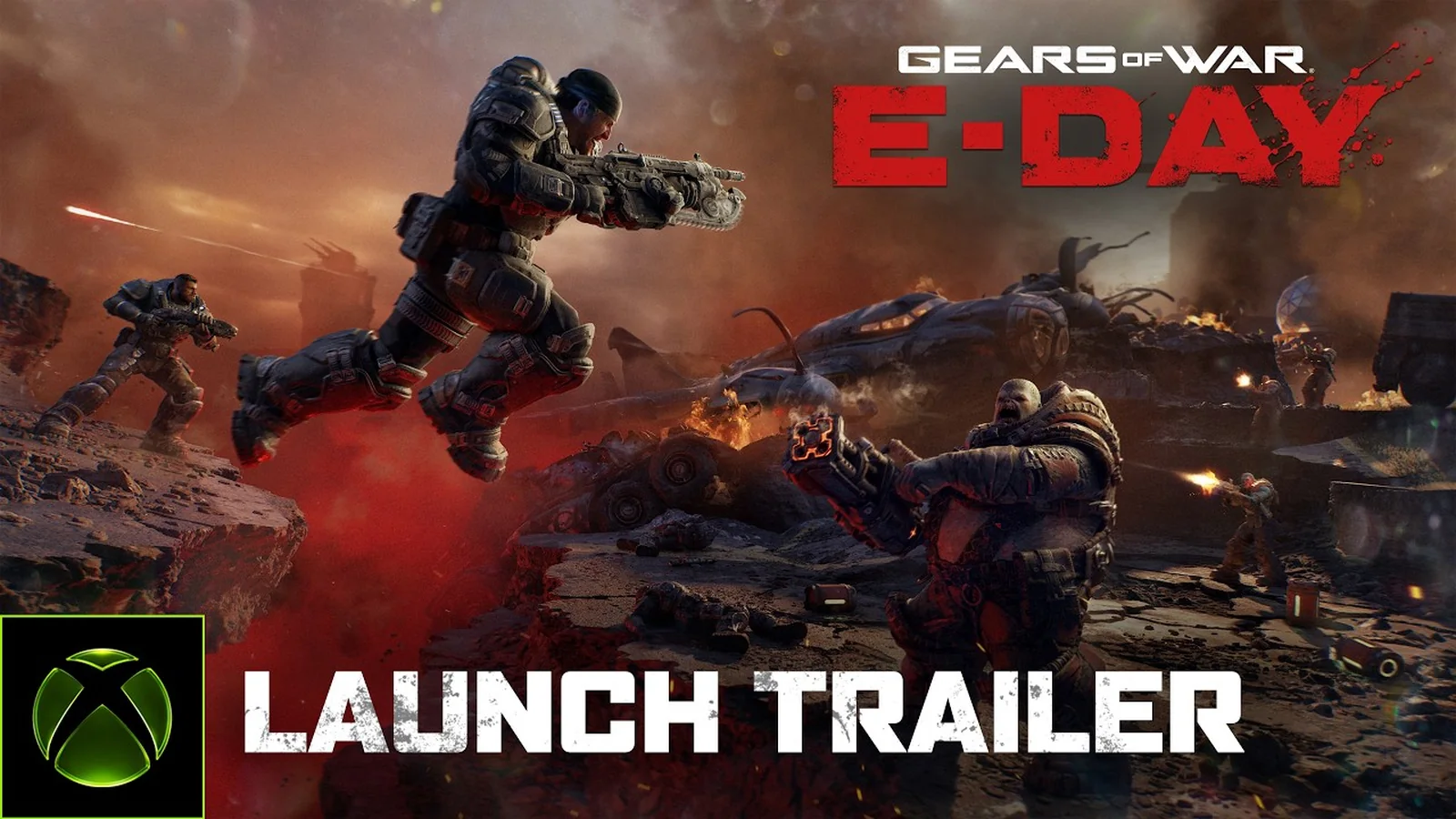 Official Gears of War: E-Day launch trailer thumbnail featuring gameplay from the first days of the Locust invasion