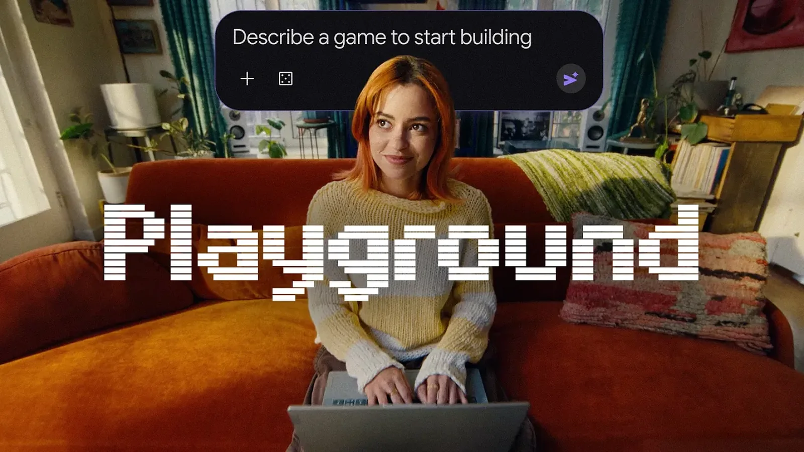 Google Playground interface showing a browser-based game creation experience built around text prompts
