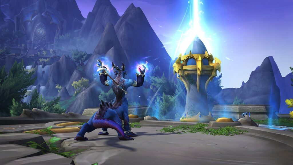Official World of Warcraft image showing an armored Orc character in a red-orange Horde environment