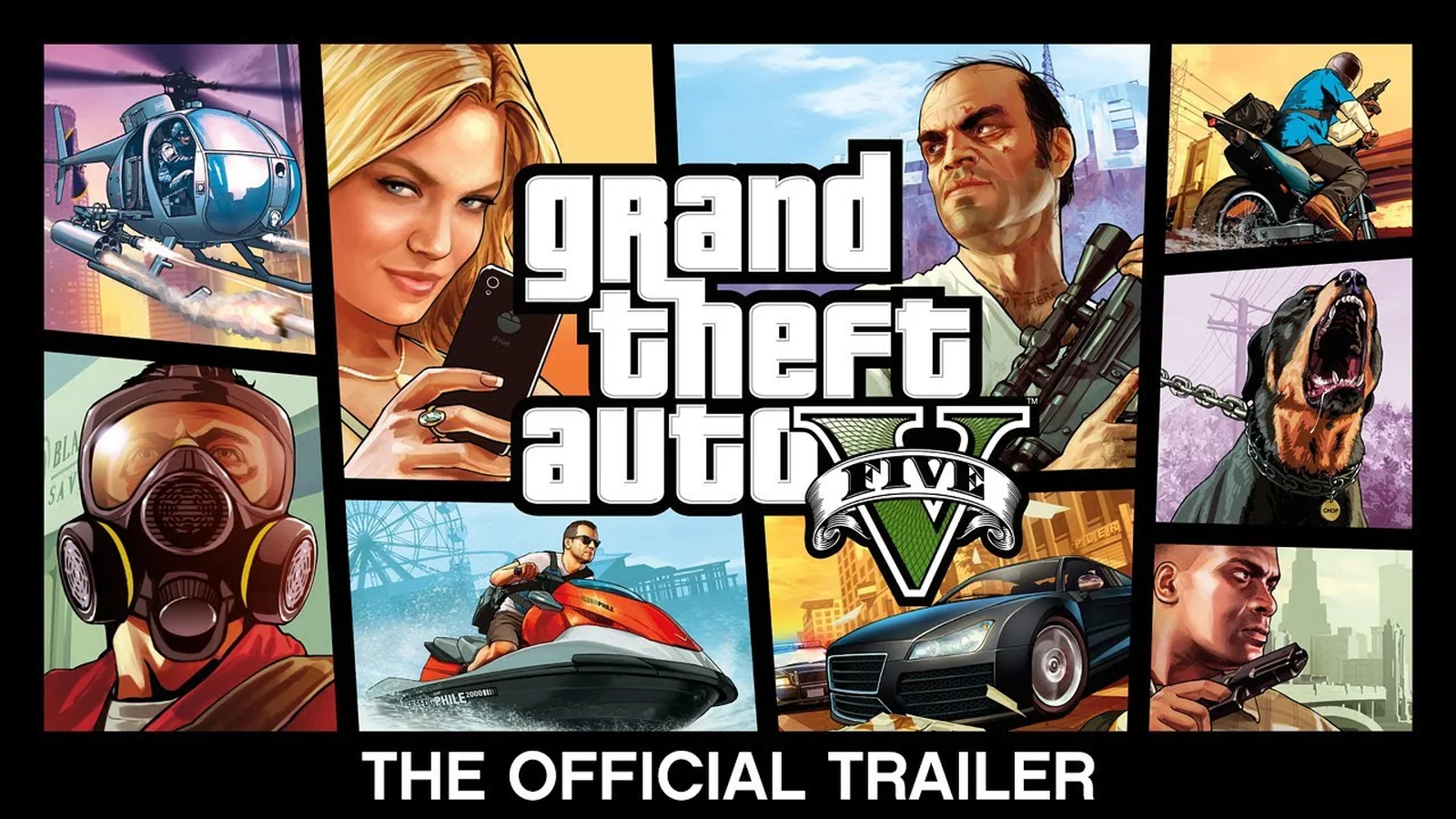 Official GTA V trailer thumbnail depicting the game’s Los Santos setting and story-mode presentation
