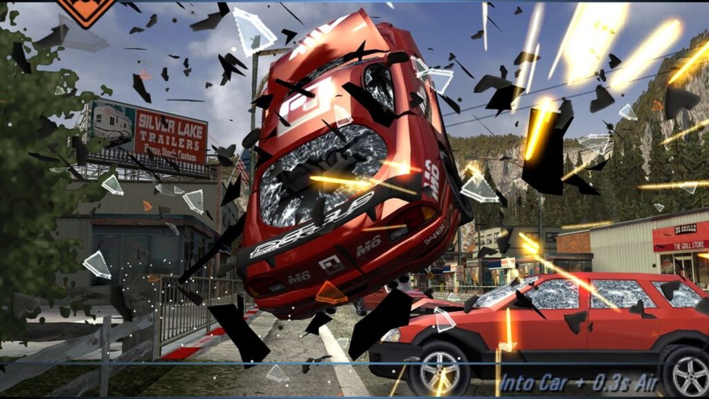 Insignia Restores Burnout 3 Online Multiplayer on Original Xbox Official EA promotional screenshot of Burnout 3: Takedown showing a red racing car flipping violently during a