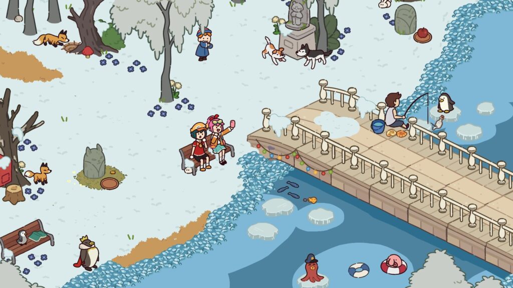 Lost & Found Co. Coming to Switch 2 and Switch in Early 2027 Official Lost and Found Co. gameplay screenshot showing a snowy lakeside environment, colorful characters, animals, and