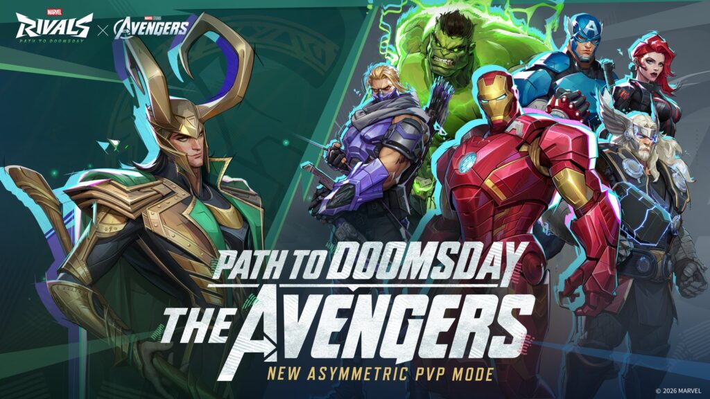 Marvel Rivals Season 10.5 Adds Infinity War and Endgame Modes Official Marvel Rivals Path to Doomsday artwork showing Loki facing Iron Man, Captain America, Hulk, Thor, Black Widow