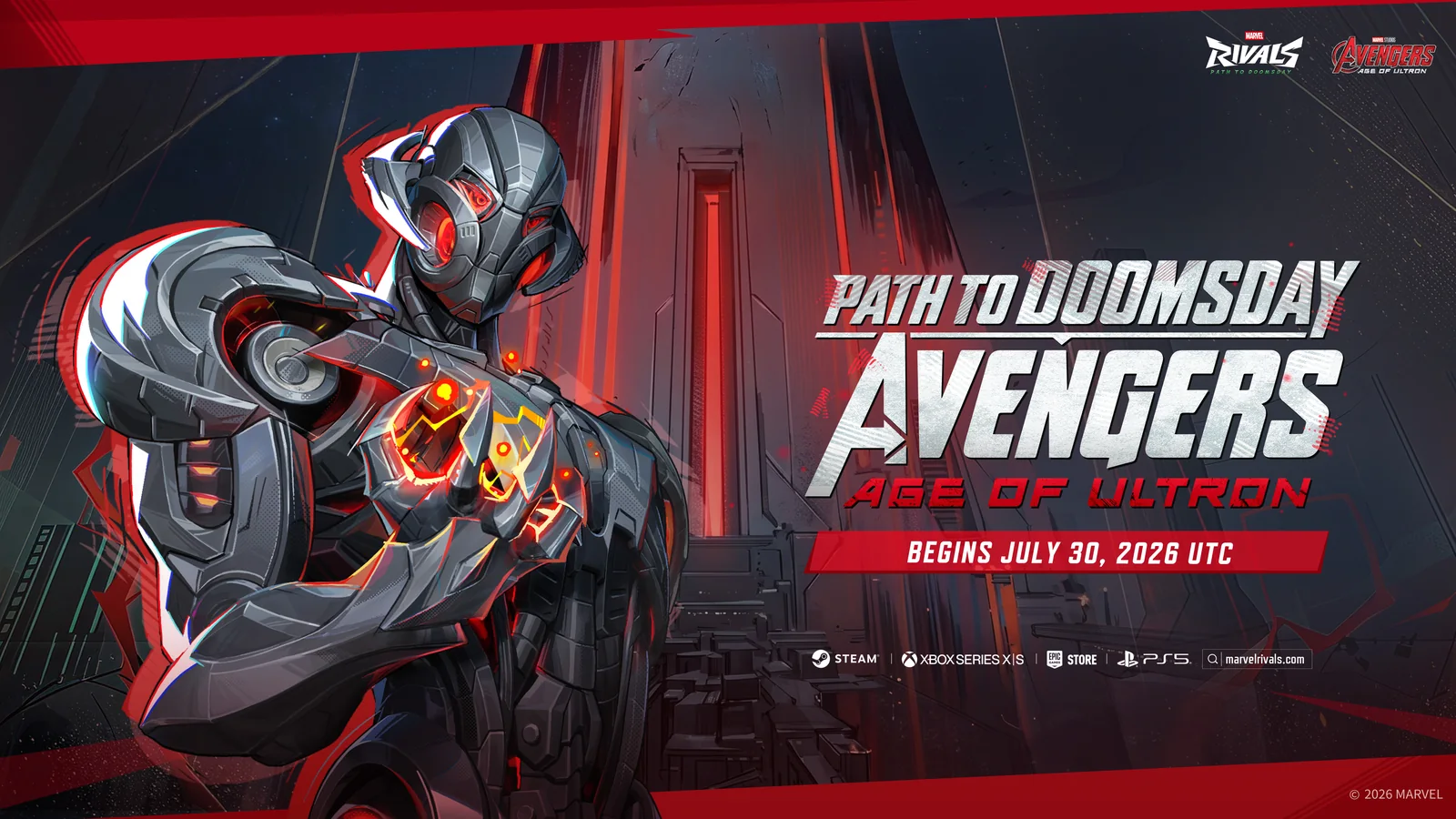 Official Path to Doomsday: Avengers Age of Ultron artwork featuring Ultron against an Avengers Tower backdrop