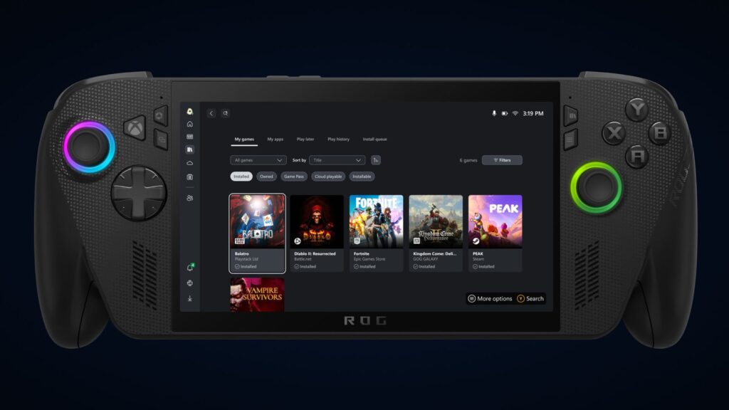 Microsoft Plans Bigger Battle.net Push and Easier Xbox Publishing Xbox PC app aggregated library displayed on a handheld, showing games pulled from multiple PC storefronts
