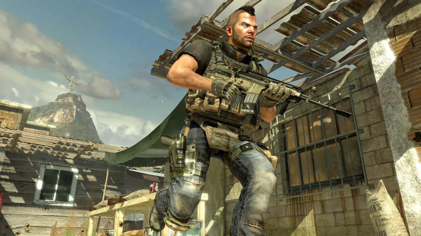 Original Modern Warfare 2 (2009) official gameplay screenshot featuring a snowy military environment and snowmobiles
