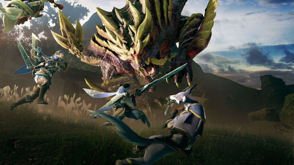 Monster Hunter Rise Appears on Mobile Through Netflix Games Monster Hunter Rise key art featuring the hunter, Palamute and Magnamalo