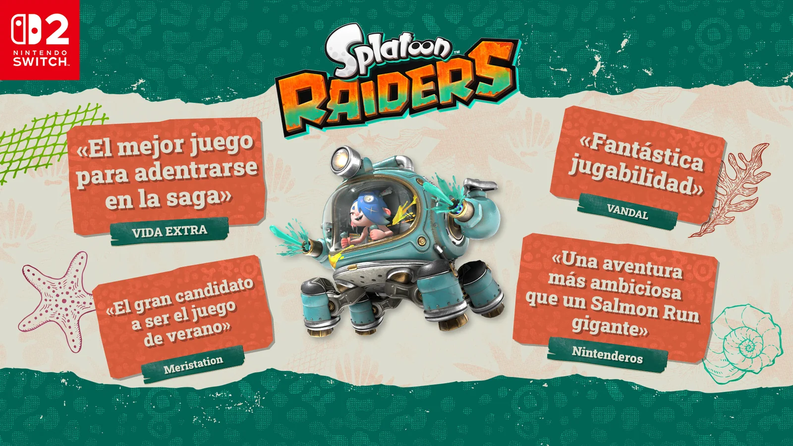 Official Splatoon Raiders promotional artwork featuring the game's colorful characters and setting