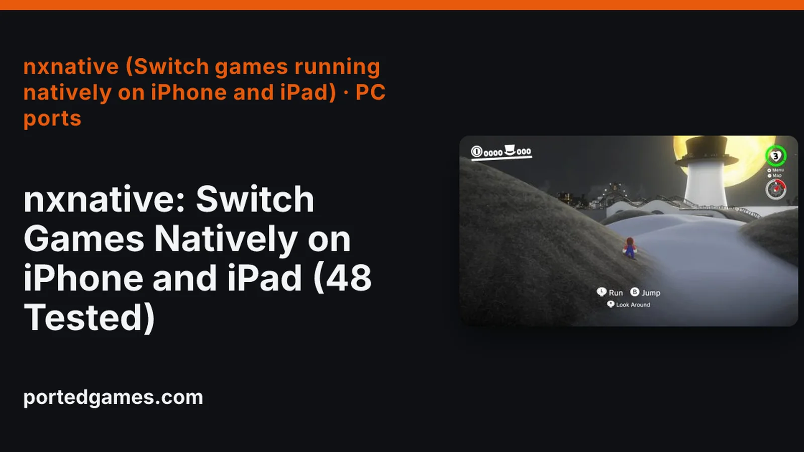 Super Mario Odyssey running through nxnative on Apple hardware, showing Nintendo gameplay through the project's