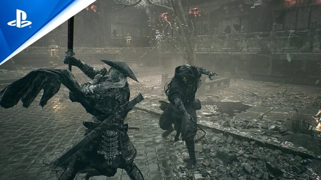 Soul battling a supernatural enemy amid heavy rain and dramatic lighting