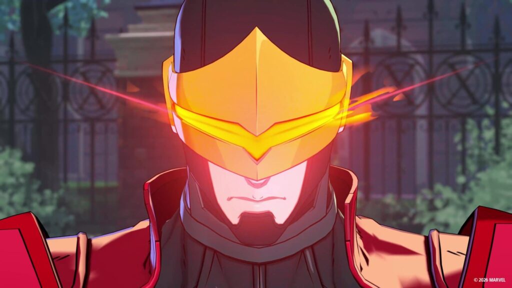 Phoenix Cyclops Joins MARVEL Tōkon on November 2 Close-up official artwork of Phoenix Cyclops wearing his red Phoenix Force armor and glowing visor