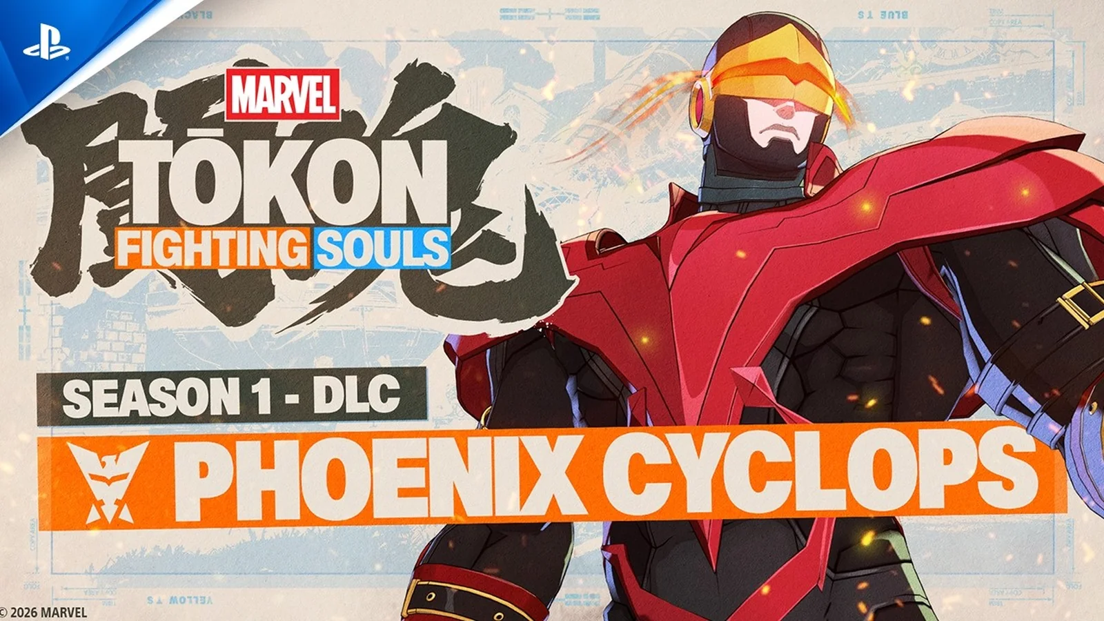 Close-up official artwork of Phoenix Cyclops wearing his red Phoenix Force armor and glowing visor