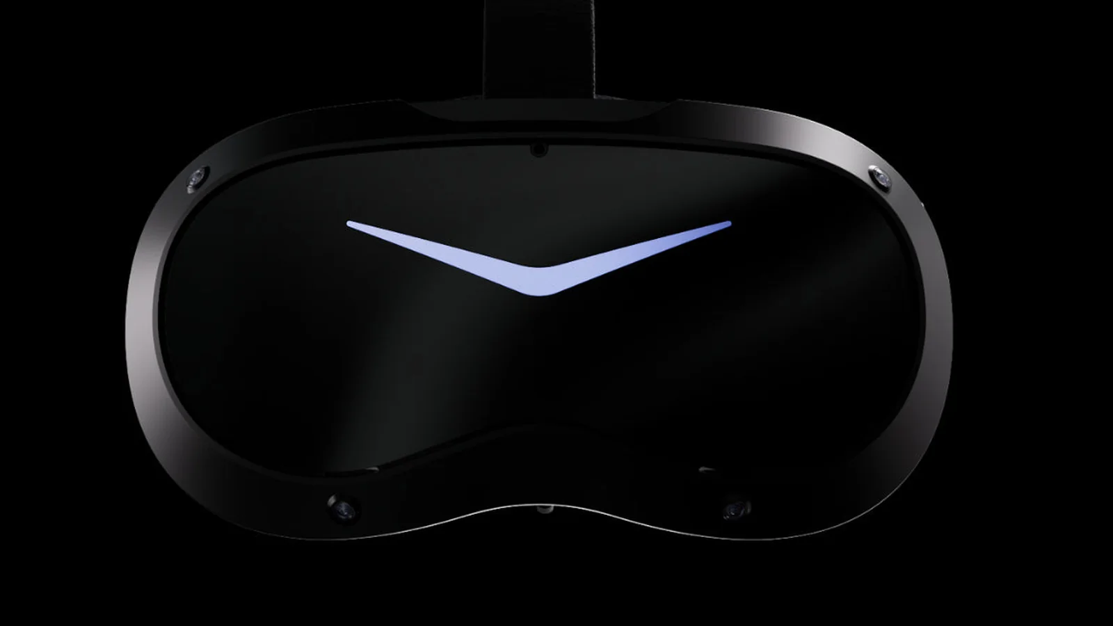 Official front-on studio render of the Pimax Crystal Pro with its glossy black faceplate and blue illuminated accent
