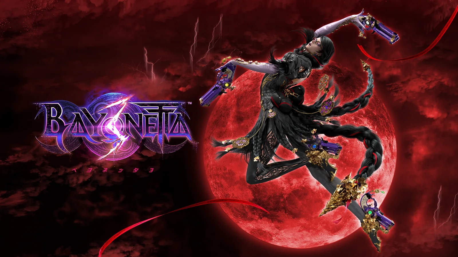 Bayonetta in combat against a large enemy in an official gameplay screenshot