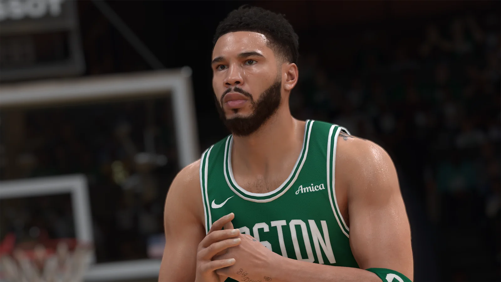 NBA 2K25 gameplay screenshot showing a Boston Celtics basketball player preparing to take a free throw