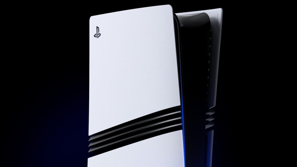 PS5 Linux Adds PS5 Pro Support and Newer Firmware Compatibility Official PlayStation 5 Pro console standing vertically beside a DualSense controller on a clean white background