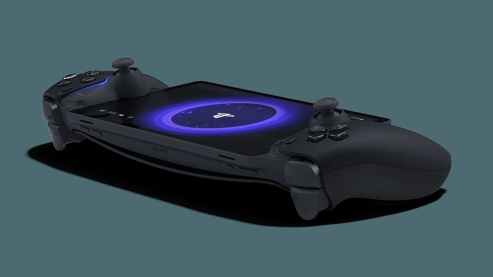 Official Midnight Black PlayStation Portal product image showing the handheld's controls and PlayStation startup screen
