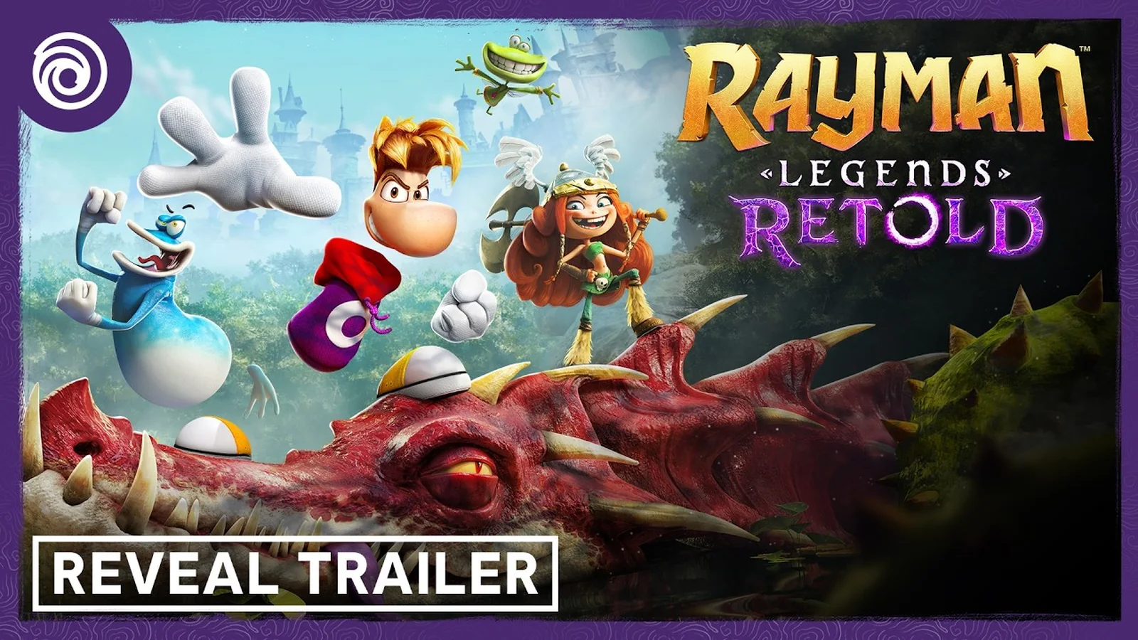 Official Rayman Legends Retold key art featuring Rayman, Globox, Barbara and other characters in a colorful fantasy