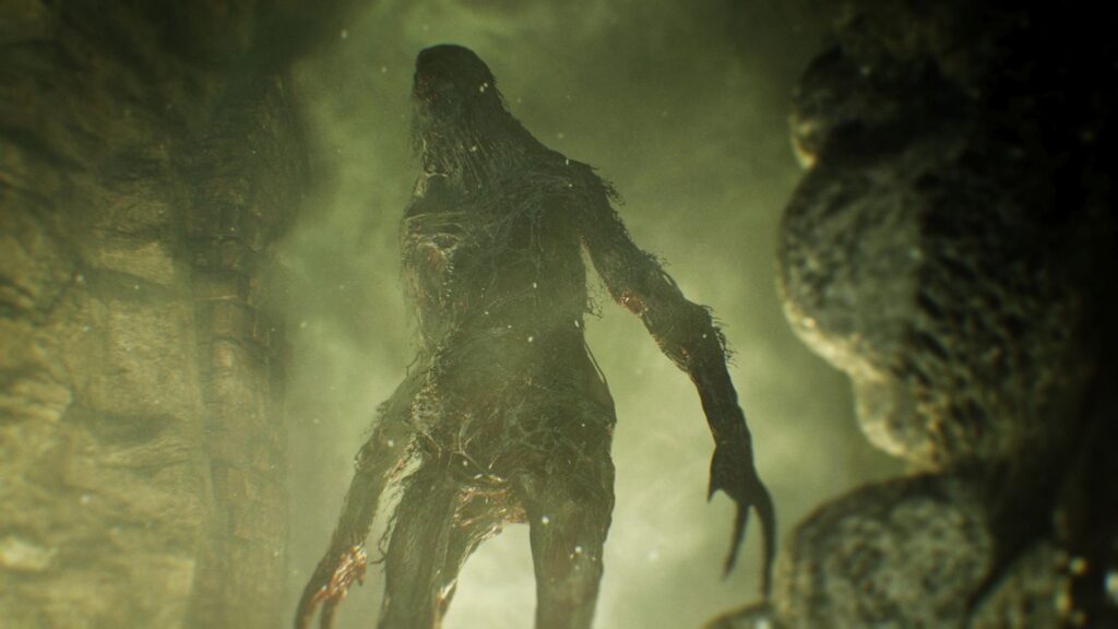 Resident Evil 7 Not a Hero Prototype Reveals Cut Ending and Boss Official Capcom screenshot showing a Molded enemy in the atmospheric underground environments of Resident Evil 7: Not a