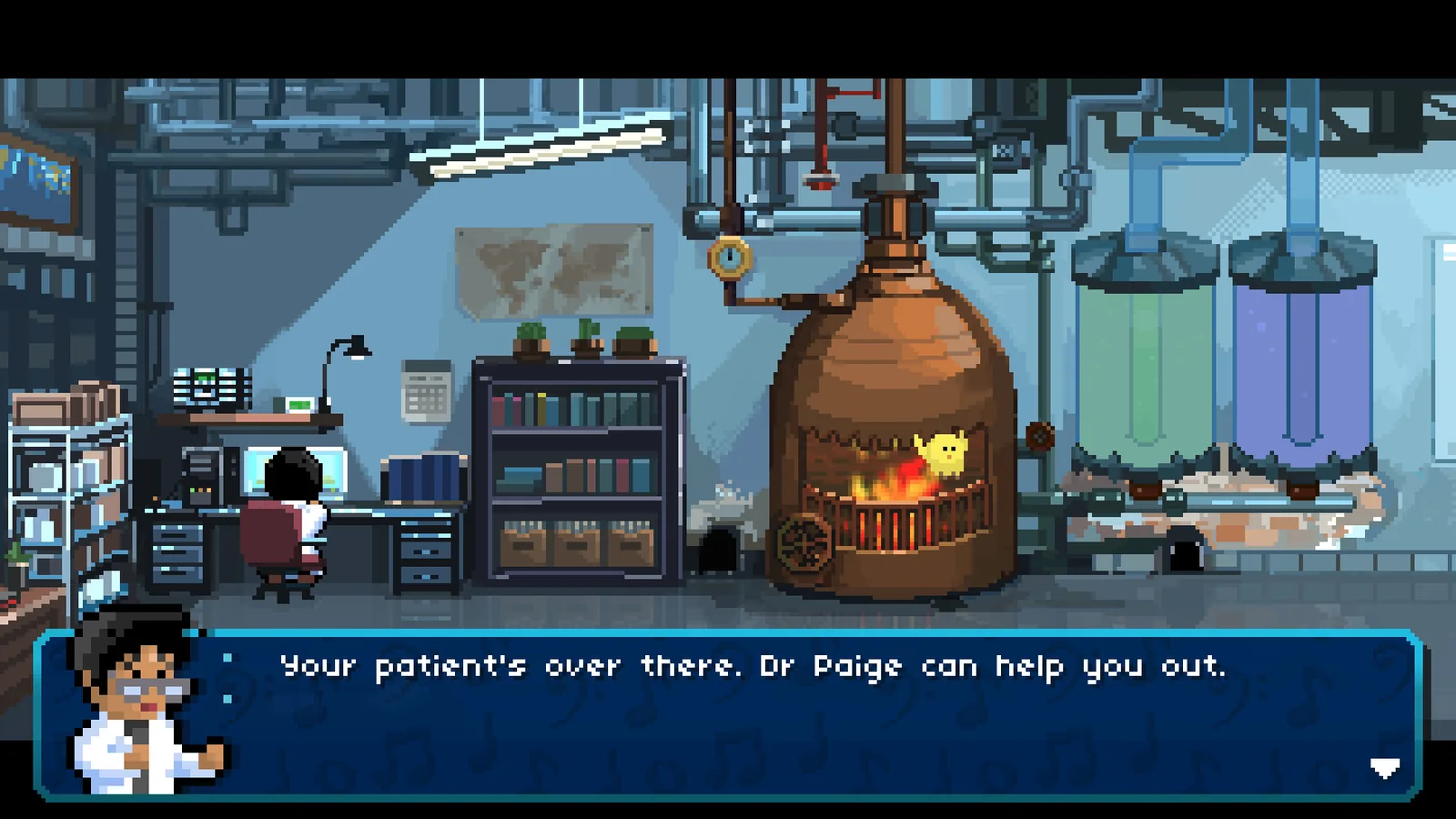Colorful Rhythm Doctor gameplay showing multiple patients, ECG lines, and a doctor performing before a crowd
