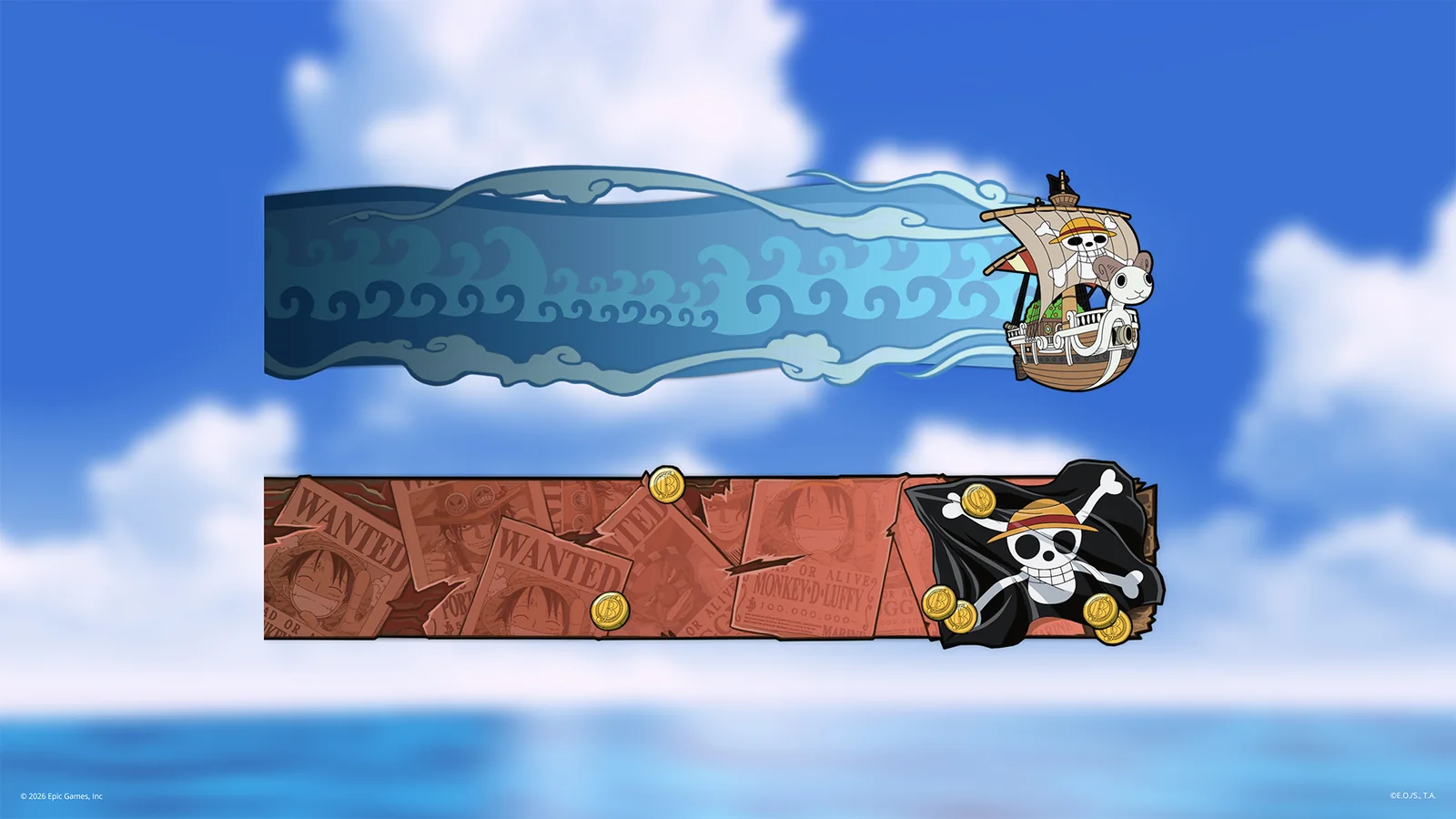 Rocket League x One Piece crossover cosmetics, including the Luffy and Going Merry vehicle customization items