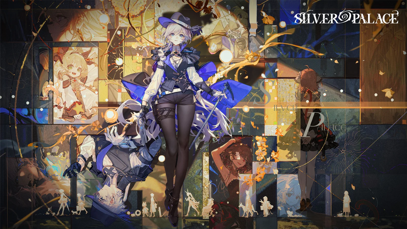 Silver Palace promotional artwork showing its female detective and multiple story and combat scenes in an elaborate