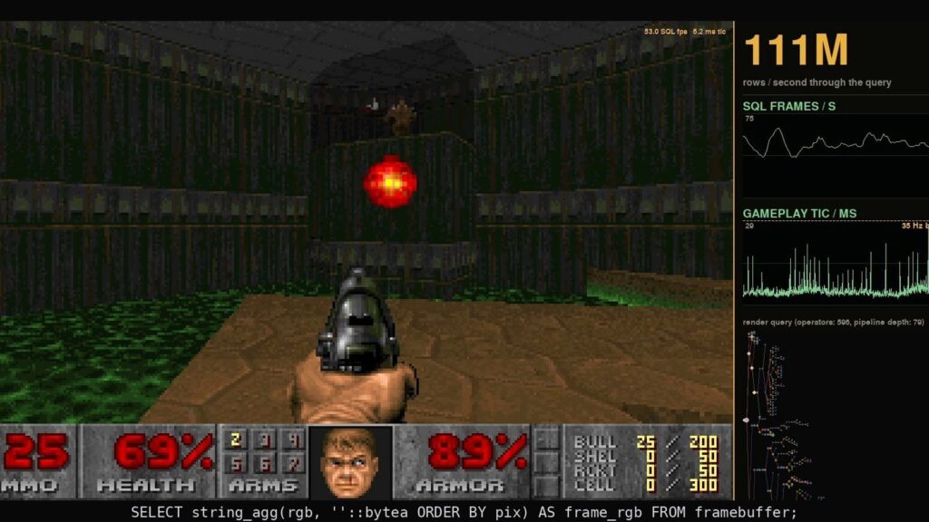 SQLDoom Runs the Original Doom Inside a SQL Database Side-by-side comparison of original 1993 Doom and SQLDoom rendering the same game
