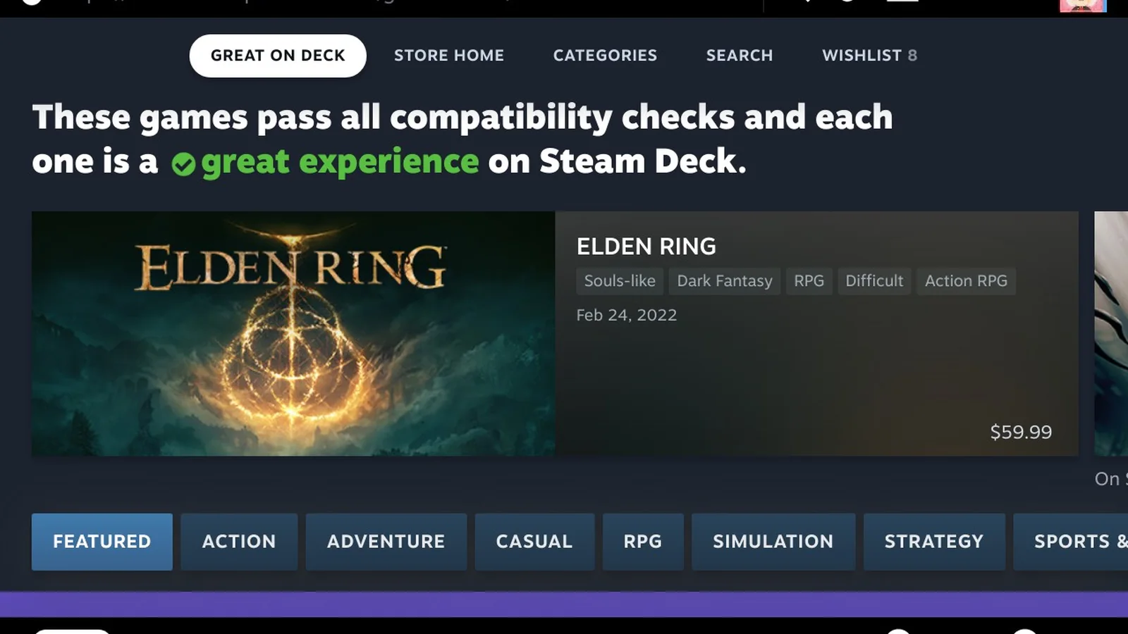 Official Steam Deck image showing the Steam library interface with multiple game tiles