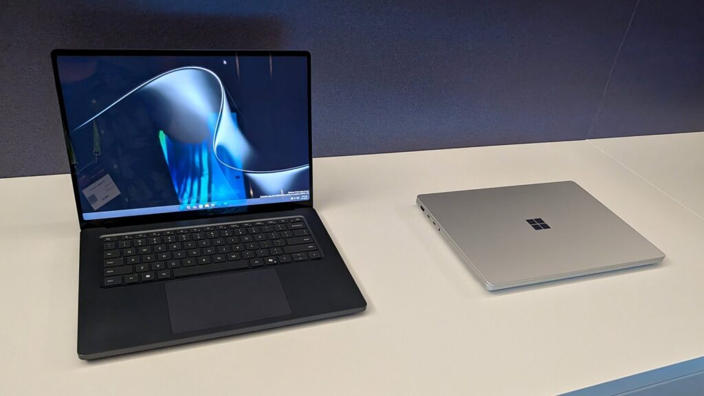 Surface Laptop Ultra Starts at $2,599 With NVIDIA RTX Spark Surface Laptop Ultra open on a table with its 15-inch Windows 11 display, keyboard and large touchpad visible