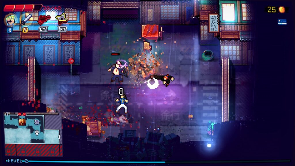 Tenjutsu Coming to Nintendo Switch 2 in 2027 Action gameplay screenshot showing the protagonist fighting enemies along a dark city street with colorful combat