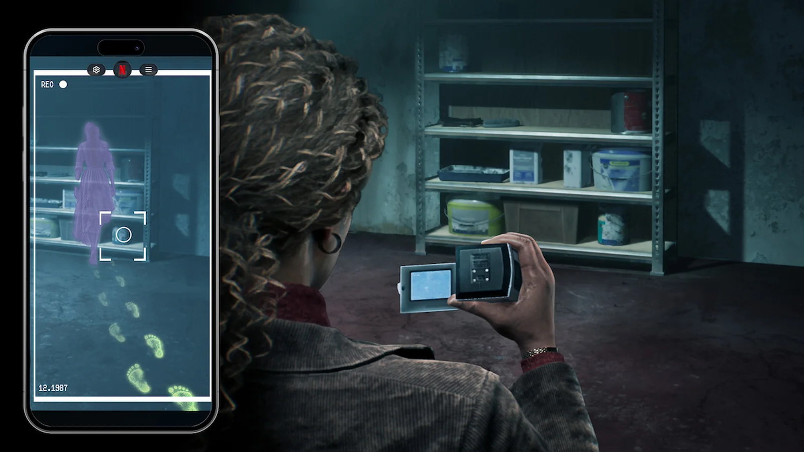 Demonologist Francesca Noakes uses a phone and handheld camera to reveal glowing footprints and a ghostly figure inside