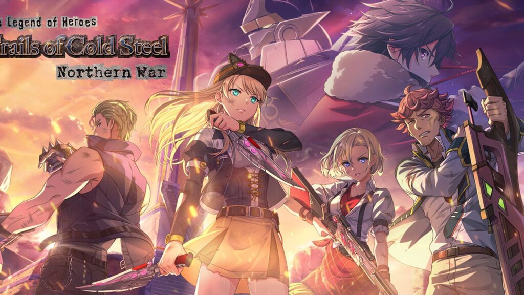 Official English promotional key art featuring Lavian Winslet and other Northern War characters against a fiery