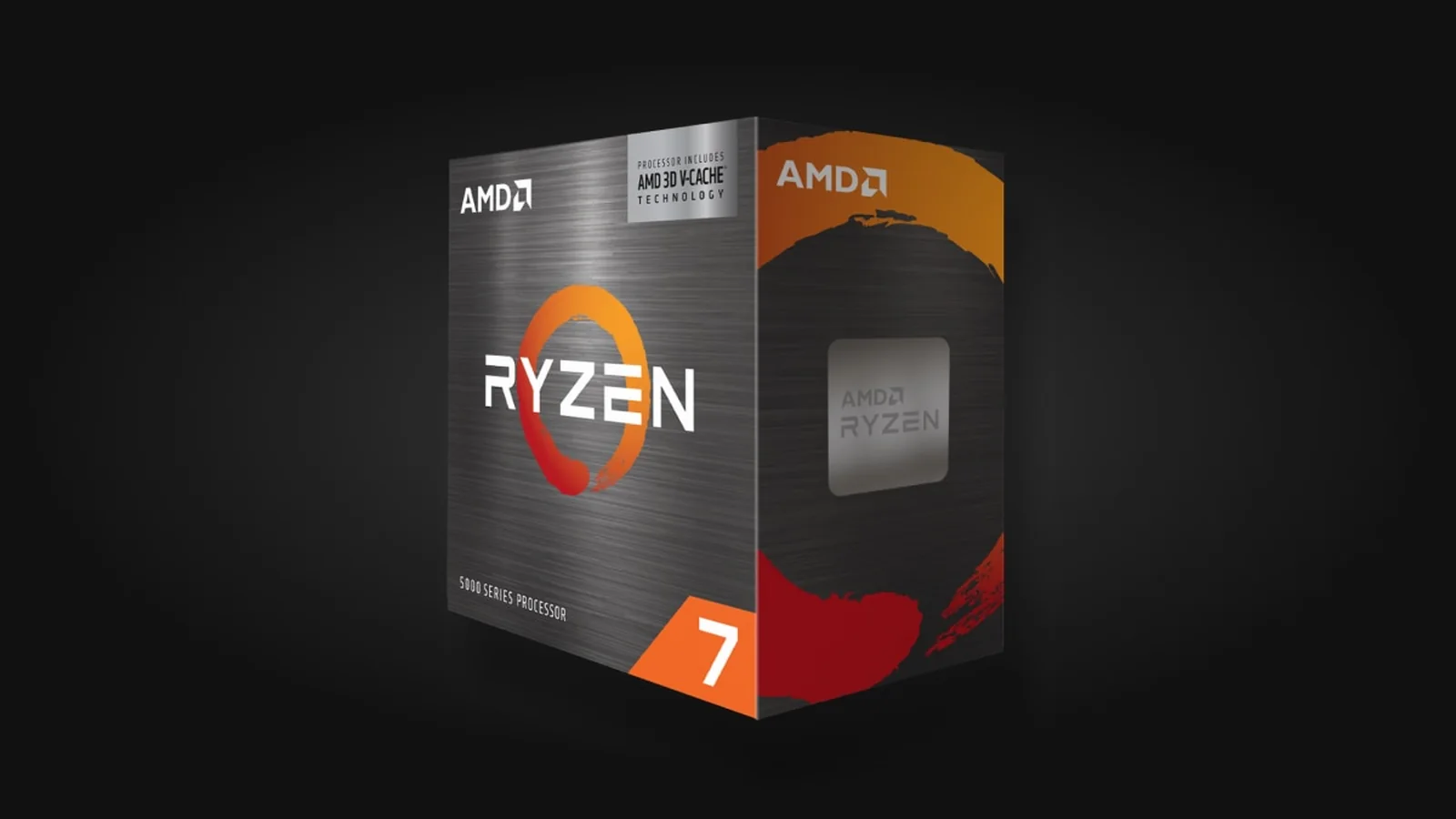 Official AMD product image of the Ryzen 7 5800X3D processor and retail packaging
