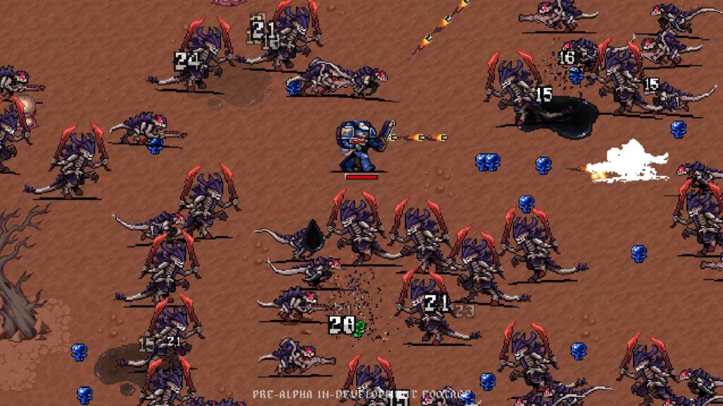 Official Warhammer Survivors gameplay screenshot showing dense enemy hordes surrounding the player in a 1920x1080 combat