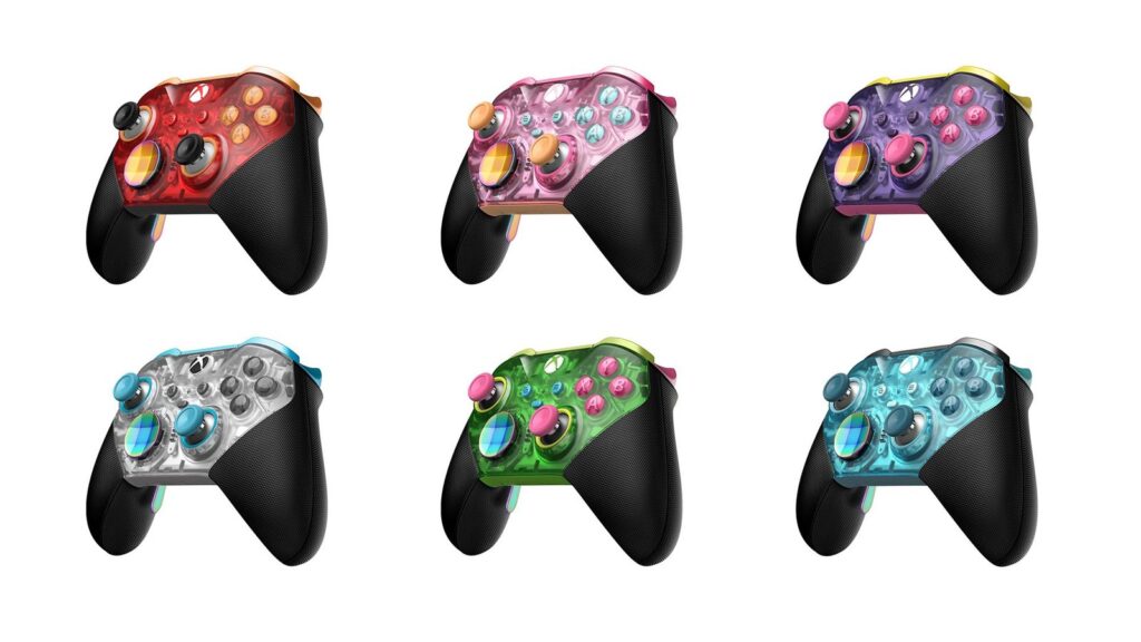 Xbox Elite Series 3 Leak Points to Hall Effect and TMR Sticks Official Xbox Design Lab image showing six transparent Cipher Series Elite Wireless Controller Series 2 designs in