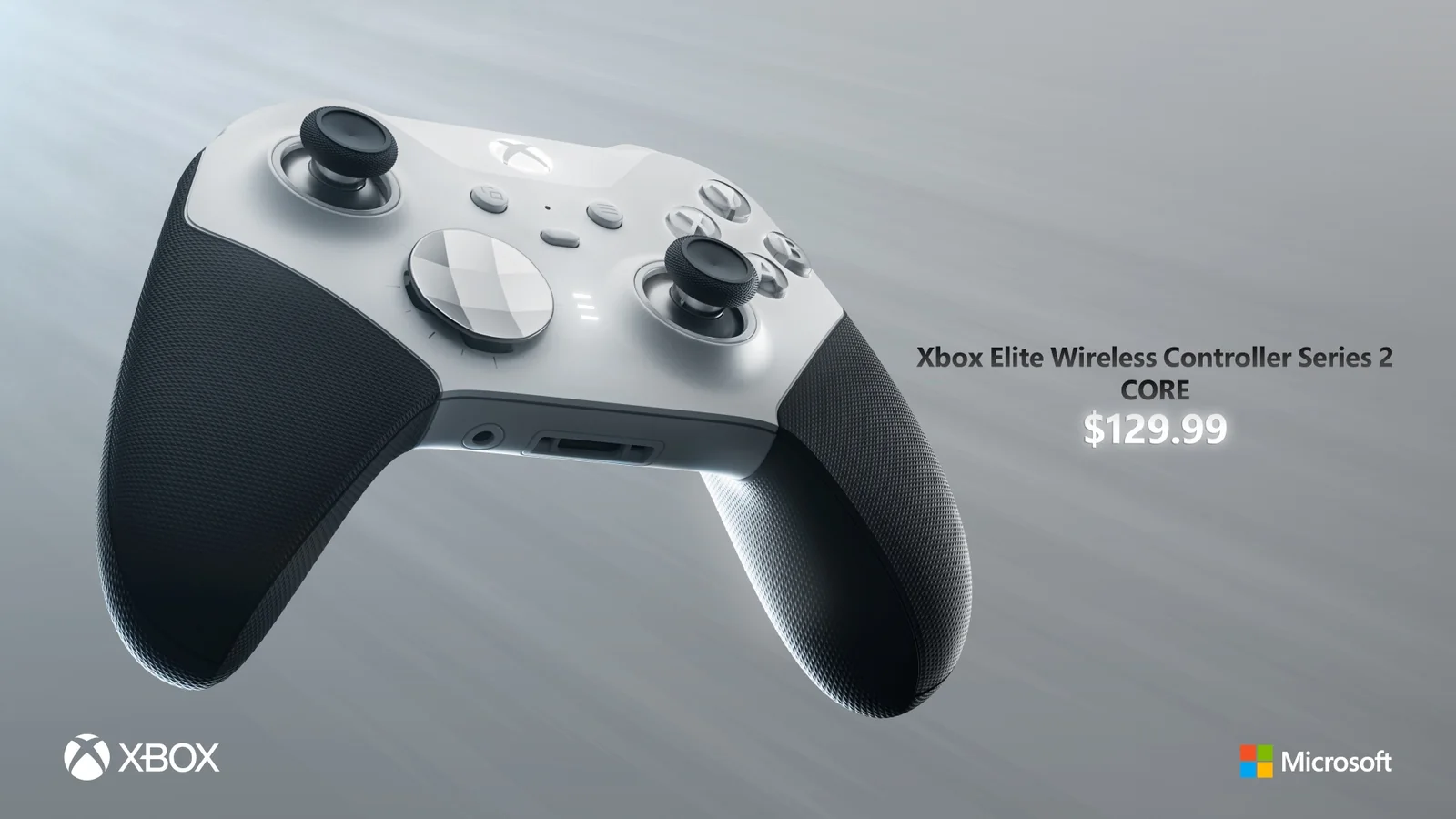 Official Xbox Elite Series 2 Core hero image showing the white controller at an angle against a light gray background