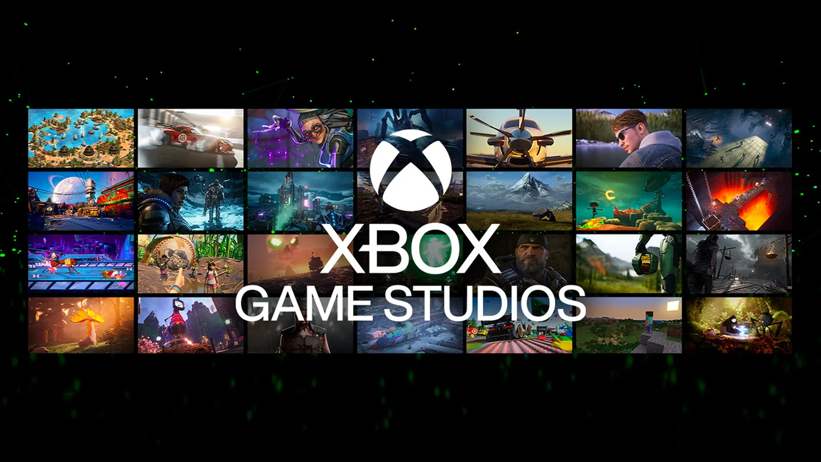 Official Xbox Game Studios promotional collage featuring artwork from multiple gaming franchises with Xbox branding in