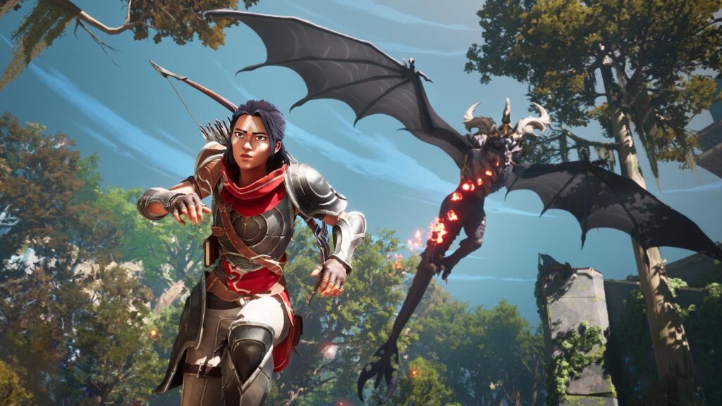 Yellow Brick Games Hit by Layoffs After Eternal Strands Official Eternal Strands gameplay screenshot showing Brynn facing a large flying drake in the open world