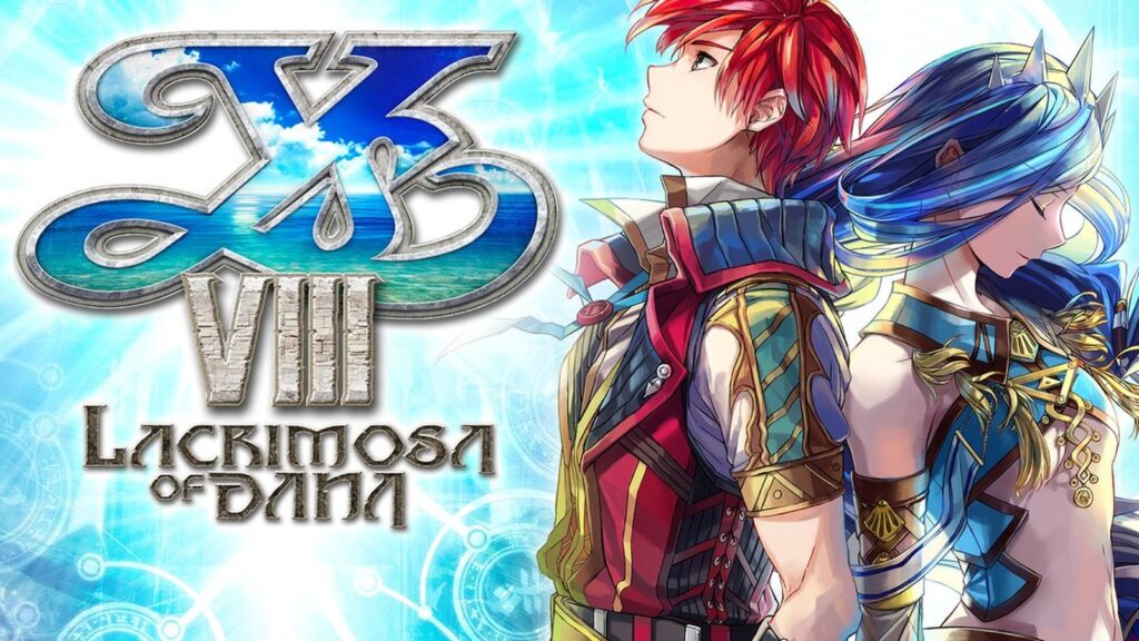 Official Ys VIII artwork featuring Adol Christin and Dana with the game's title branding